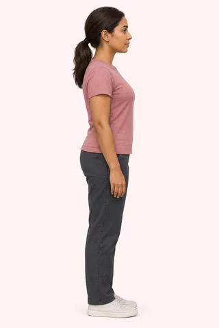 AI framing example: full body turned fully sideways for a side profile
